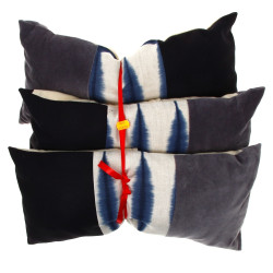 Trois coussins déhoussables à motif bleu