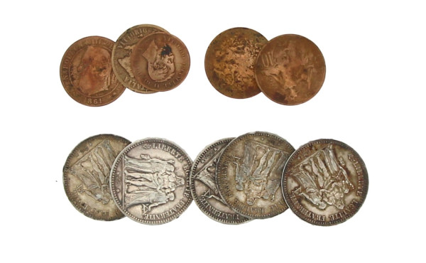 Lot de 5 pièces de 5 F argent XIXème, po