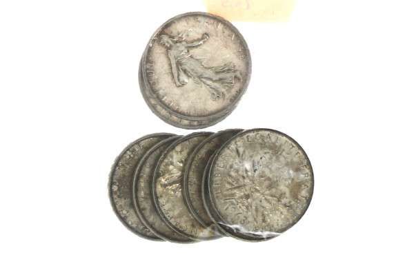 Lot de 8 pièces de 5 F argent