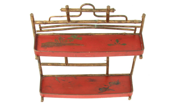 Petite étagère en bois laqué rouge et or