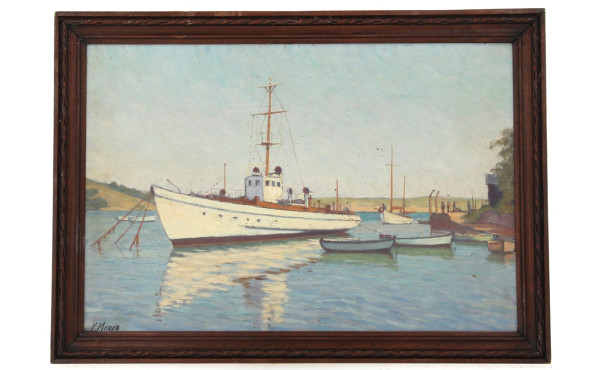 Y.MOREN (Xxème) "Voiliers au mouillage",