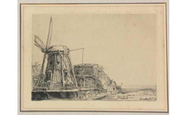 D'après REMBRANDT "Paysage au moulin", g