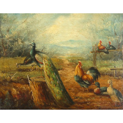 Ecole fin Xxème "Paon et animaux de la b