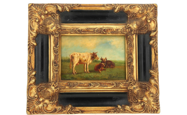 Ecole Xxe "Vaches au pré" huile sur pann