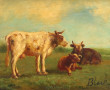 Ecole Xxe "Vaches au pré" huile sur pann