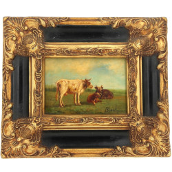 Ecole Xxe "Vaches au pré" huile sur pann