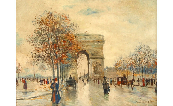 Ecole Xxe "Scène parisienne" huile sur p
