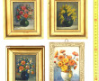 4 petits tableaux encadrés, thème floral