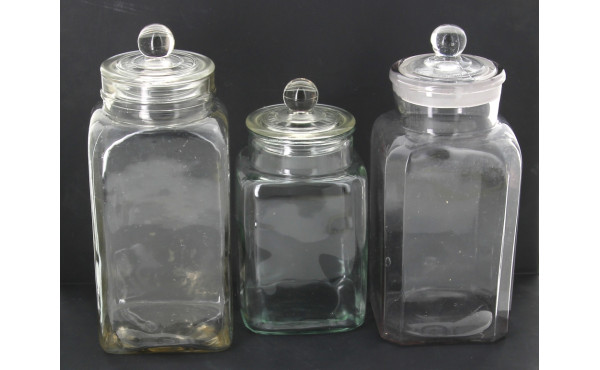 Lot de 5 bocaux anciens de sections carr