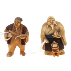 2 netsuké anciens polychromes sage à la 