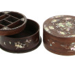 Coffret rond chinois en bois et motifs f