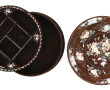 Coffret rond chinois en bois et motifs f