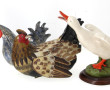 Lot comprenant une poule en métal peint,