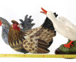 Lot comprenant une poule en métal peint,