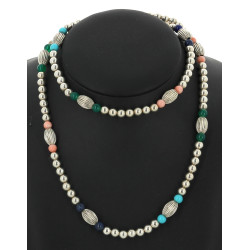 Sautoir en perles d'argent rondes et god