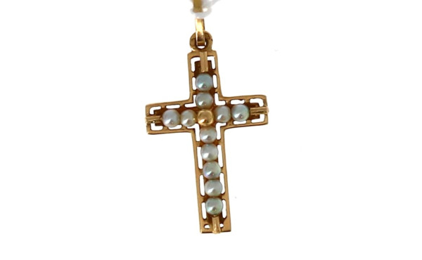 Pendentif croix en or jaune 18 cts, poin