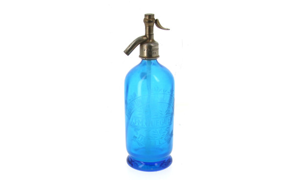 Bouteille d'eau de seltz en verre bleu g