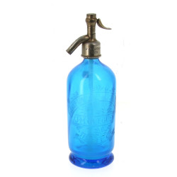 Bouteille d'eau de seltz en verre bleu g