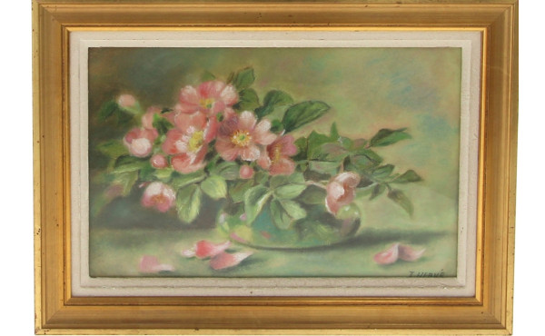 T.HERVE (Xxème) "Bouquet de fleurs roses