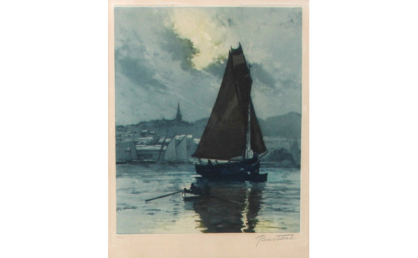 Pierre VIDAL (Xxème) "Marine le soir", a