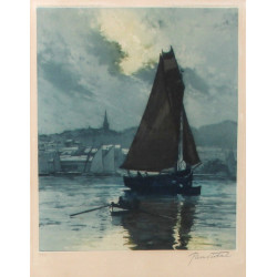 Pierre VIDAL (Xxème) "Marine le soir", a
