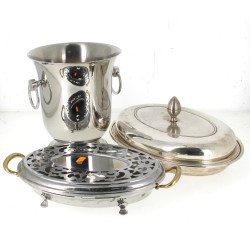 Lot d'inox comprenant un chauffe-plat, u
