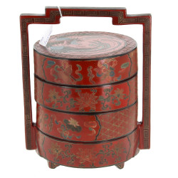 Porte-dîner en laque rouge à décor à déc