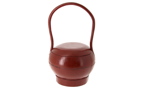 Panier couvert en laque brun, H 40 cm et