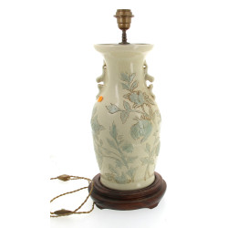 Pied de lampe en céramique décor floral 