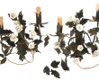 Paire d'appliques en métal noir et roses