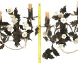 Paire d'appliques en métal noir et roses
