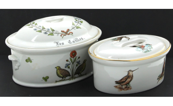 2 terrines en porcelaine L. 24,5 et 20 c