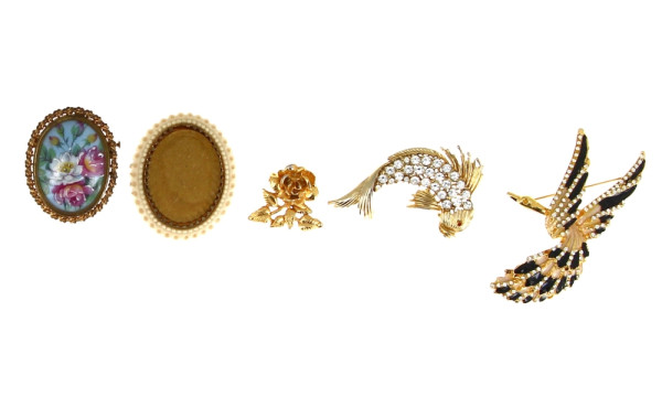 Lot de 4 broches fantaisie (métal doré, 