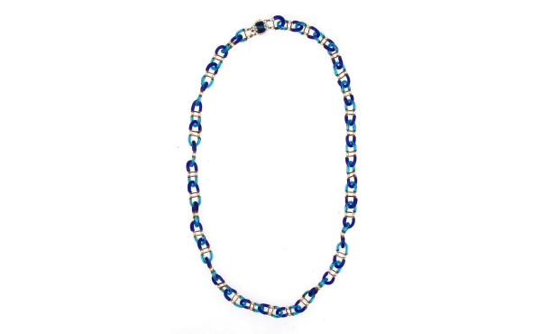 Sautoir vintage en verre bleu de 2 tons,