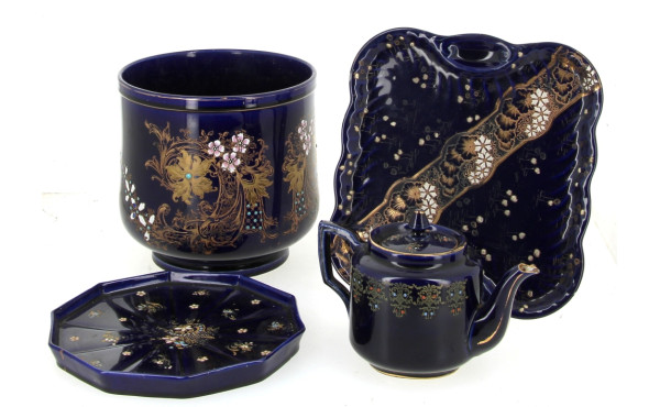 Lot de 4 pièces en faïence ancienne bleu