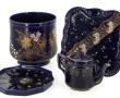 Lot de 4 pièces en faïence ancienne bleu