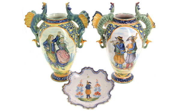 HENRIOT Quimper - Vase à anses dragons e