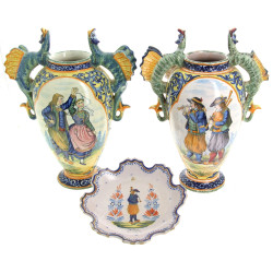 HENRIOT Quimper - Vase à anses dragons e