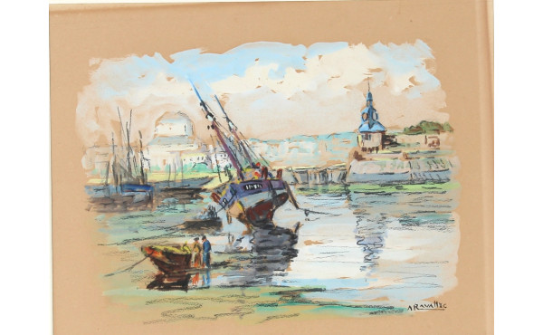 Adrien RAVALLEC (1909-1993) "Le port de 