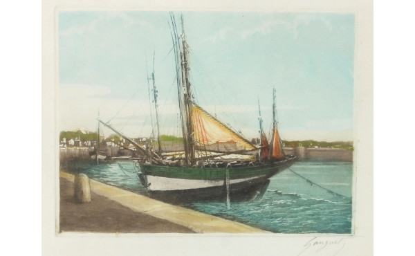 GAUGUET (XIXè-Xxè) "Bateau de pêche au m