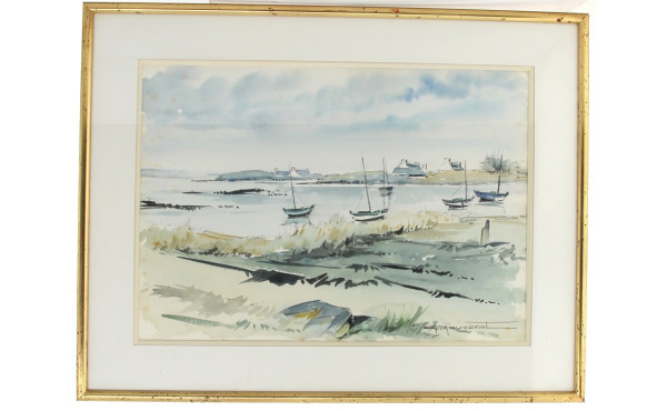 Georges MOUGENOT (XXème) "Barques au mou