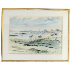 Georges MOUGENOT (XXème) "Barques au mou
