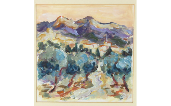 Lot de 2 aquarelles encadrées "Paysage d