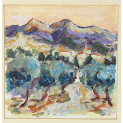 Lot de 2 aquarelles encadrées "Paysage d