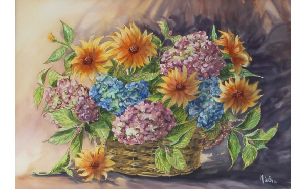 MISSLEN (Xxème) "Panier d'hortensias et 
