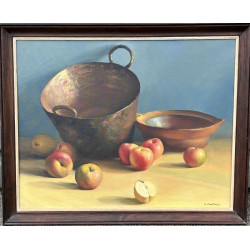 I.EMETERIO (Xxème) "Nature morte aux pom