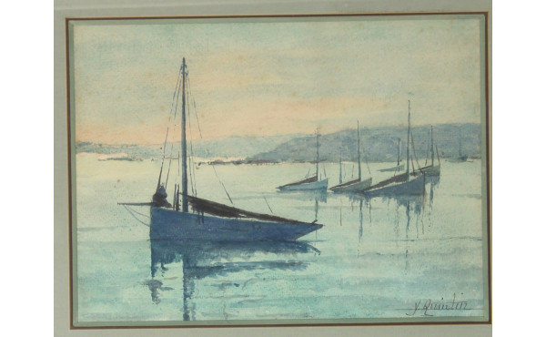 Y. QUINTIN (Xxème) "Marine au couchant",