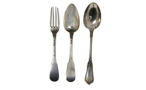 Fourchette et cuillère en argent, poinço