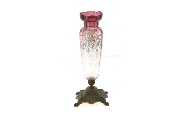 Vase soliflore en verre violine émaillé 