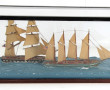 DIORAMA - Deux voiliers en mer, H 16 x L